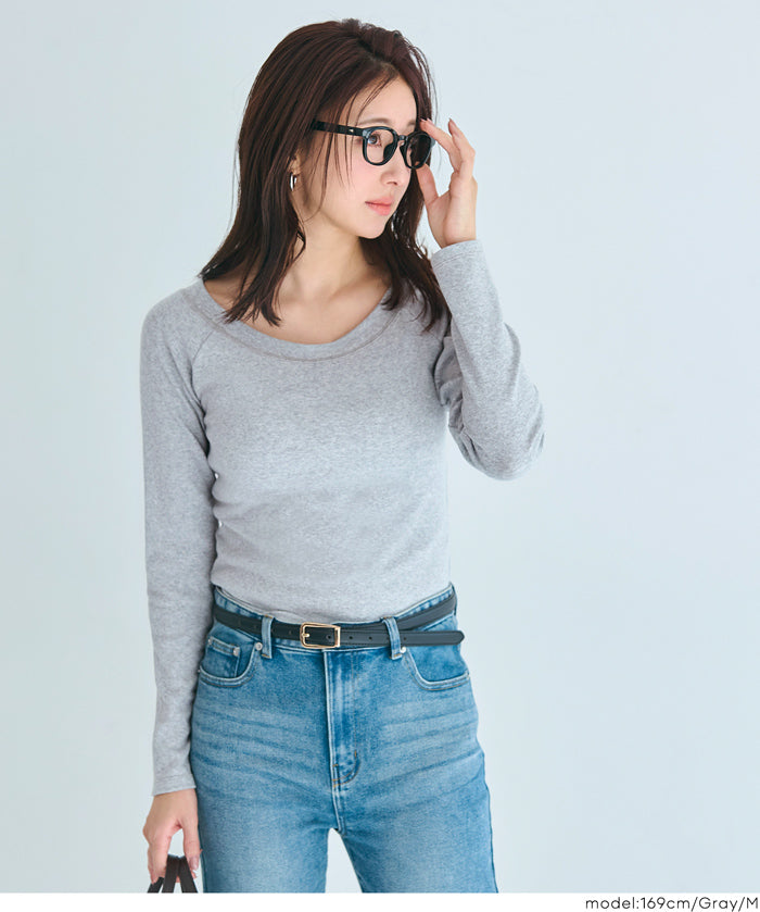 U領插肩袖長袖T恤
