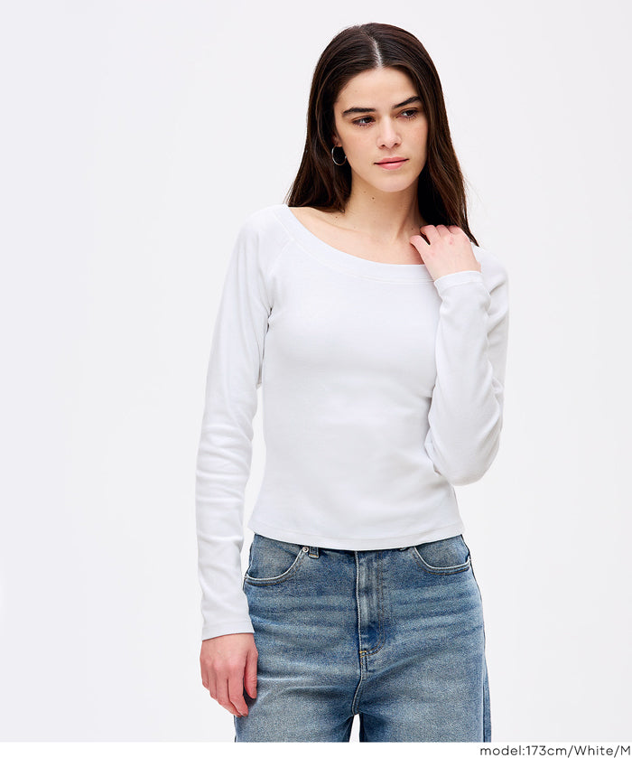 U領插肩袖長袖T恤