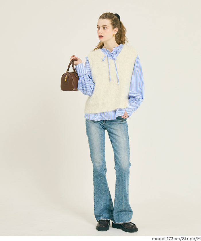 荷葉邊領長袖襯衫