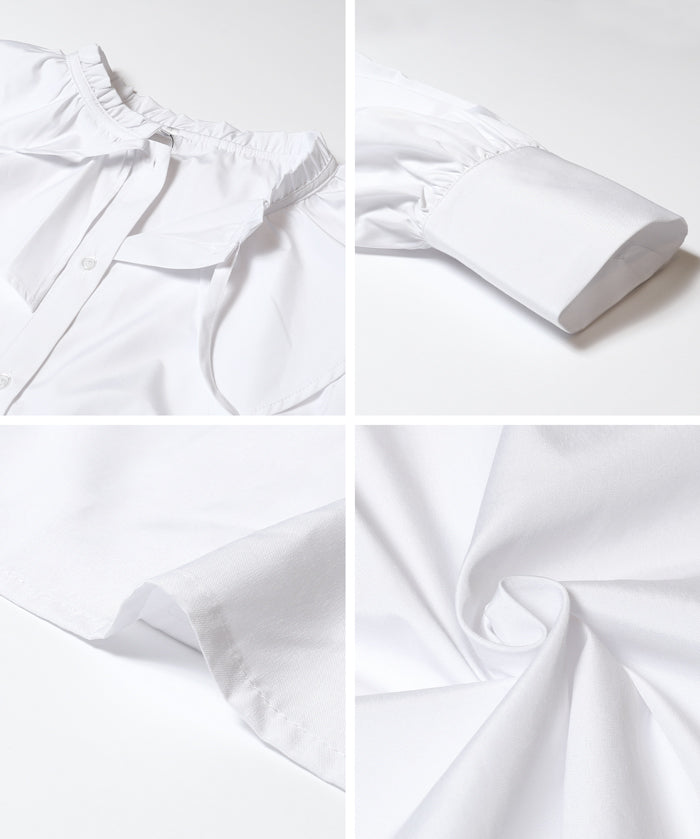 荷葉邊領長袖襯衫