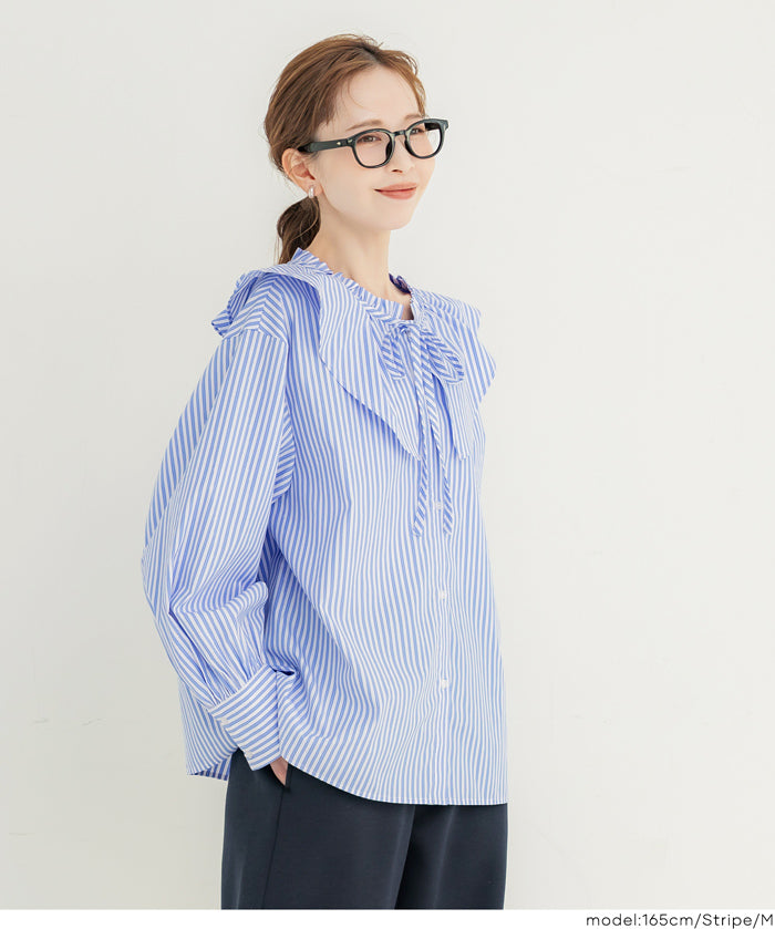 荷葉邊領長袖襯衫