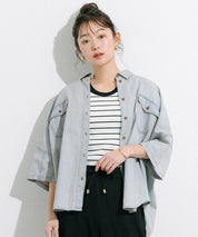 牛仔寬版短袖襯衫