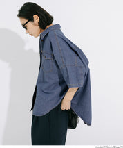 牛仔寬版短袖襯衫