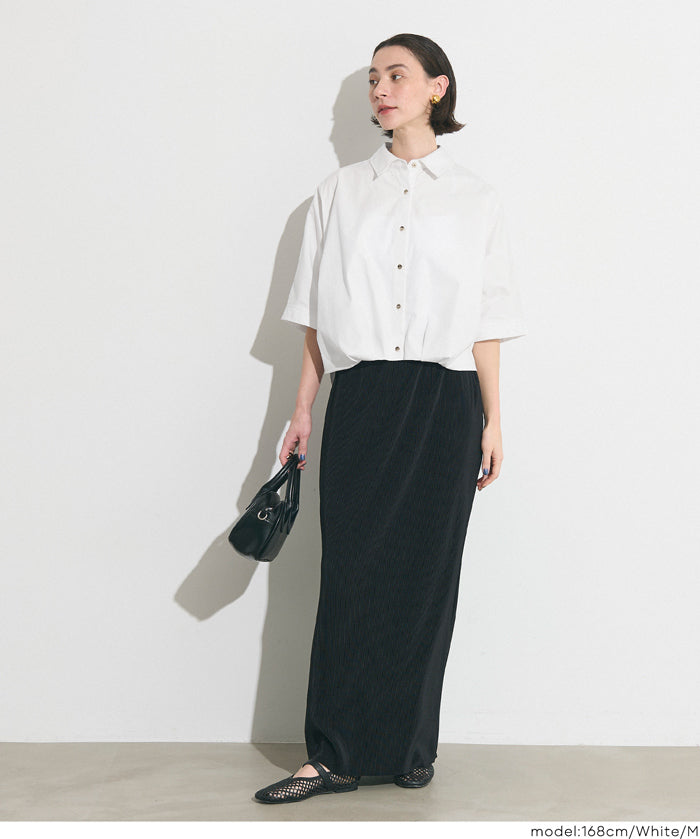 前打褶蝙蝠袖襯衫
