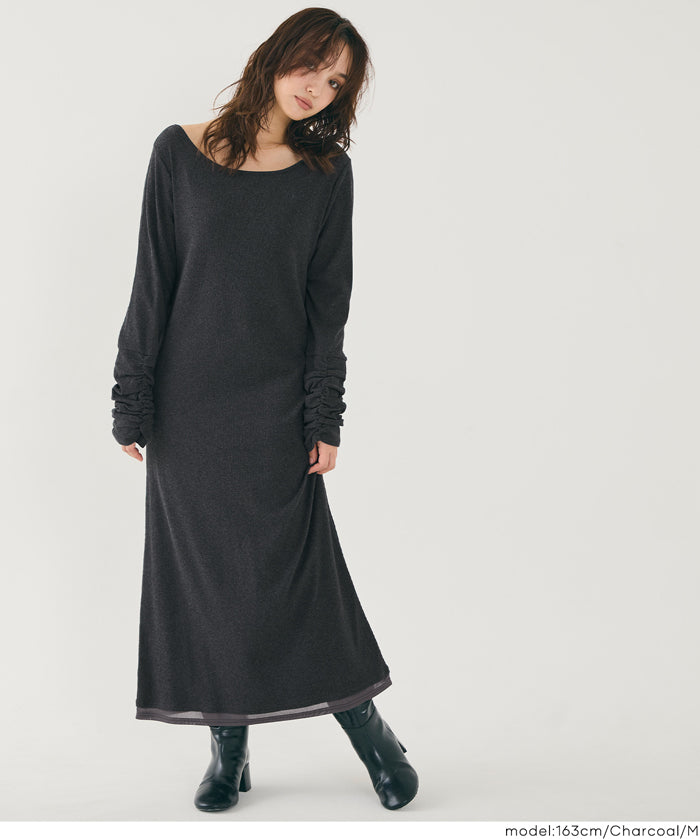 袖抓皺假兩件洋裝