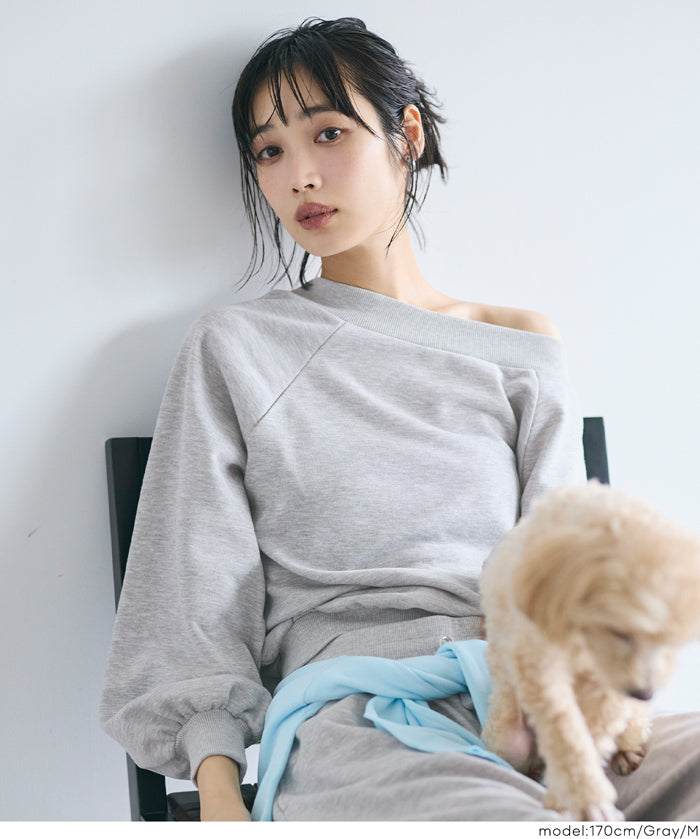 棉質毛圈露肩上衣