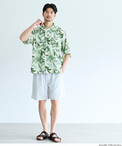 植物葉片印花開襟短袖襯衫