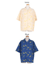 仿棉麻夏威夷印花短袖襯衫