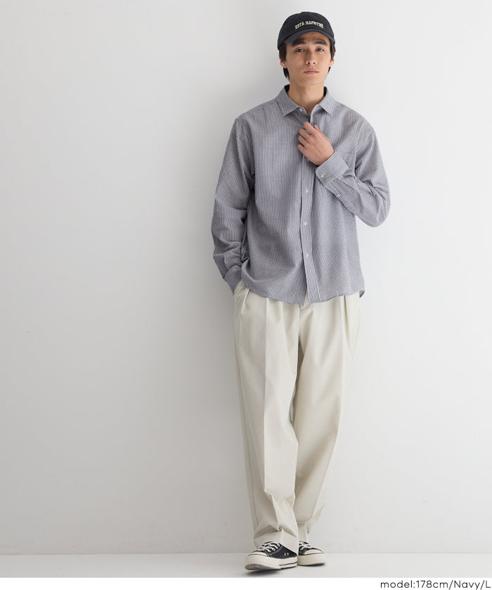 泡泡紗條紋長袖襯衫