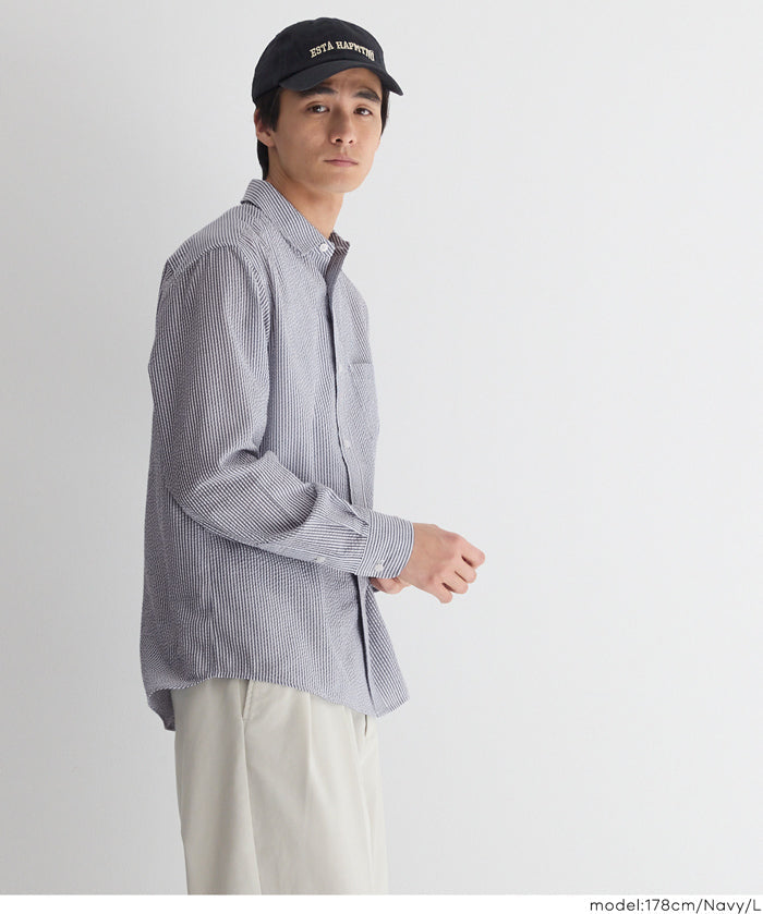 泡泡紗條紋長袖襯衫