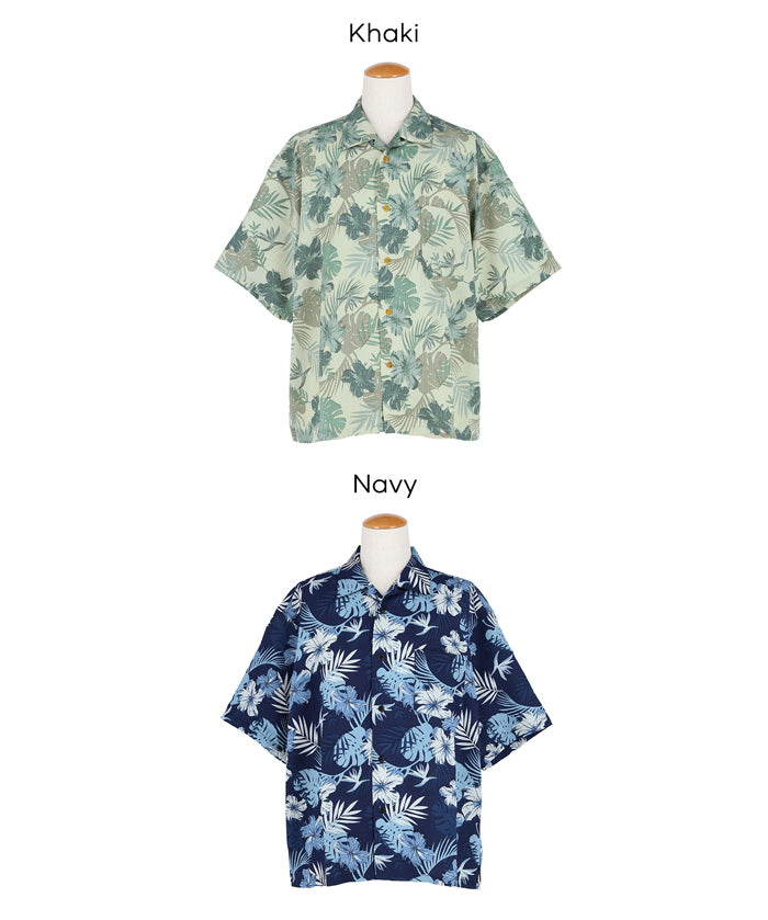泡泡紗熱帶印花開襟襯衫
