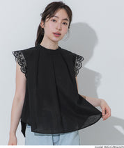 袖口蕾絲傘擺無袖襯衫