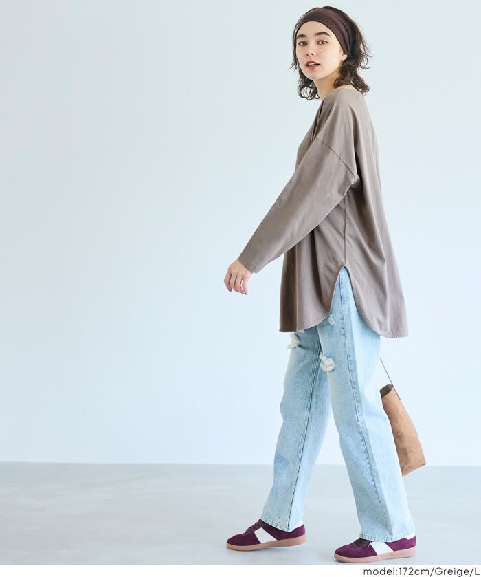 側開岔棉質長袖T恤 層次內搭