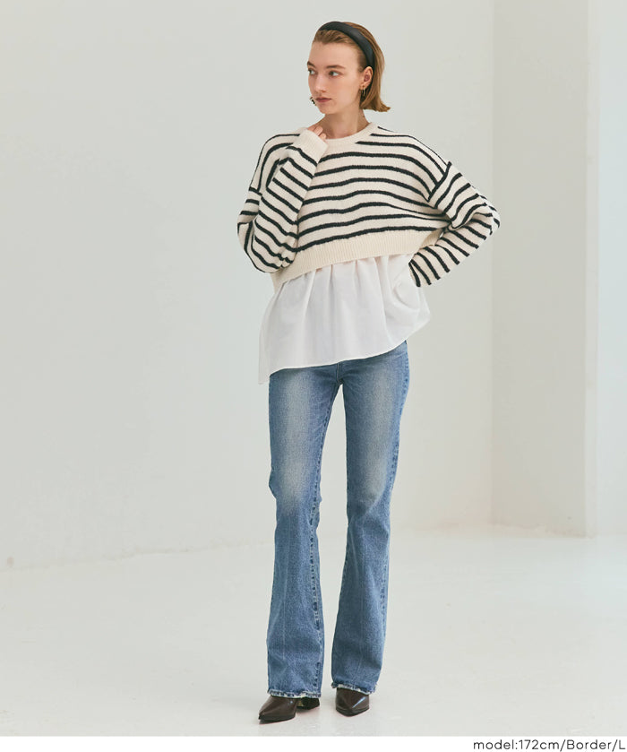 假兩件長袖毛衣娃娃上衣