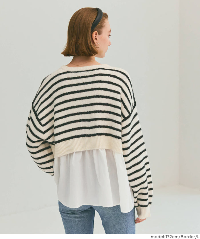 假兩件長袖毛衣娃娃上衣