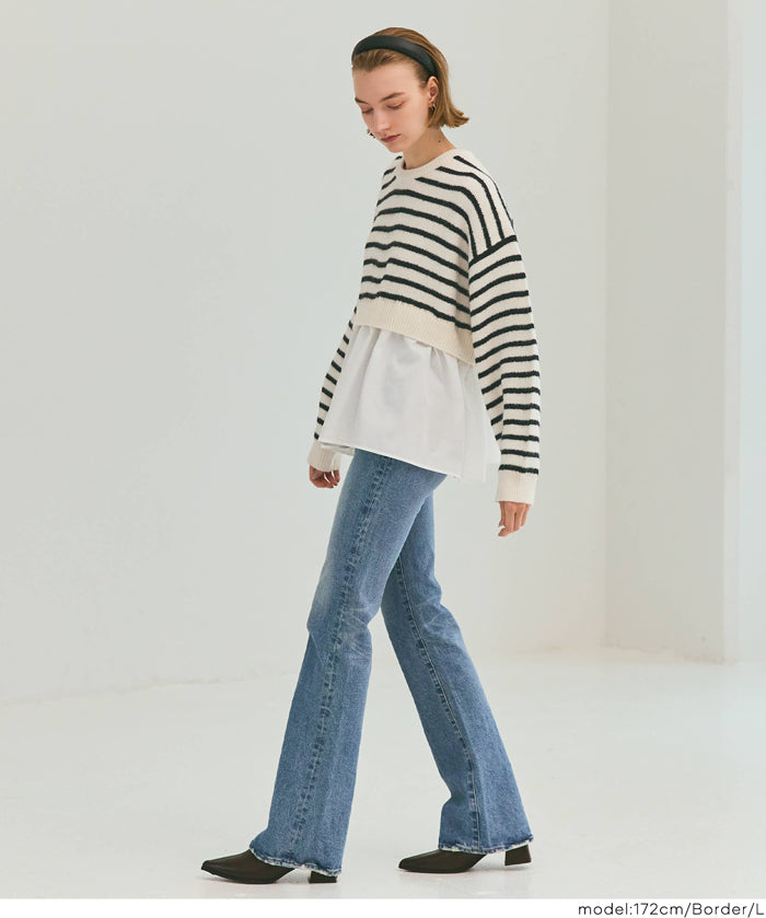 假兩件長袖毛衣娃娃上衣