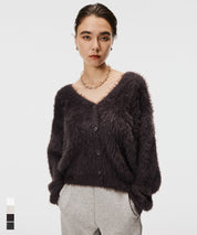 毛毛V領短版針織開衫