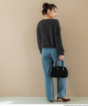 毛毛V領短版針織開衫