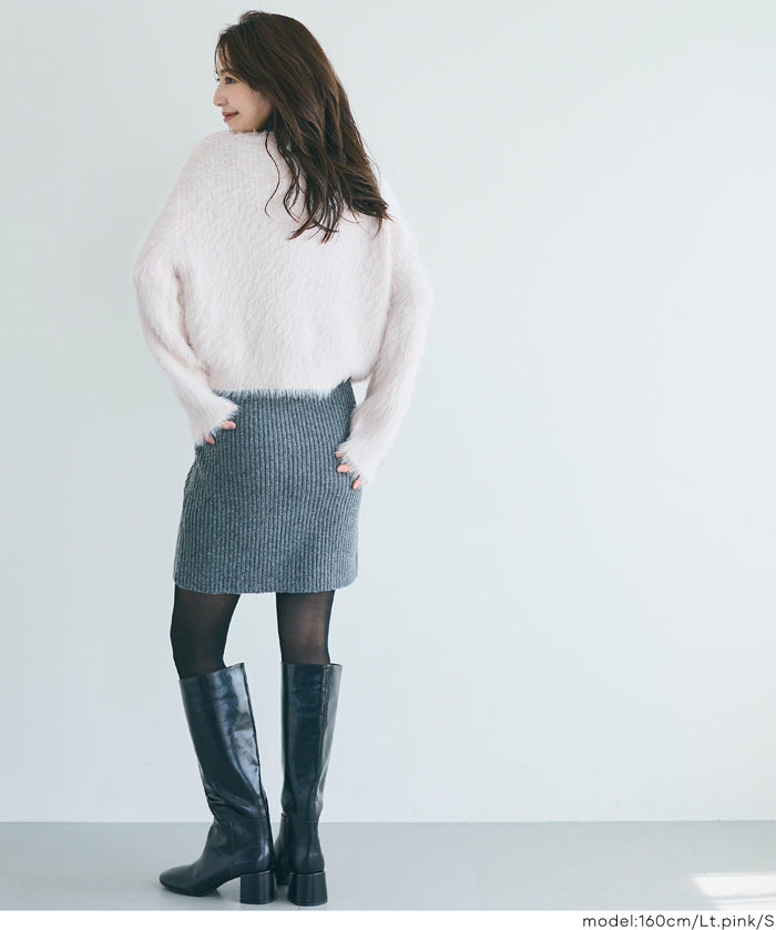 毛毛V領短版針織開衫