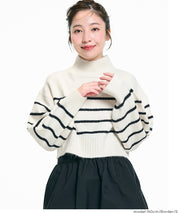 立領氣球袖短版針織上衣