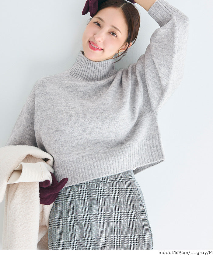 立領氣球袖短版針織上衣