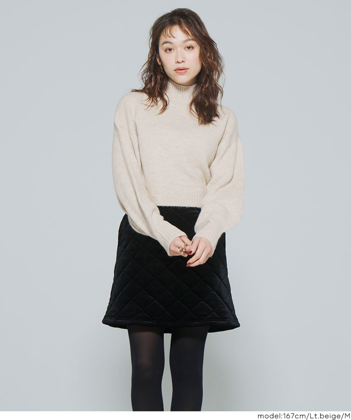 立領氣球袖短版針織上衣