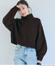 立領氣球袖短版針織上衣