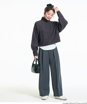 立領氣球袖短版針織上衣