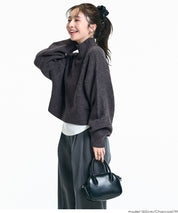 立領氣球袖短版針織上衣