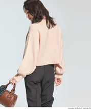 立領氣球袖短版針織上衣