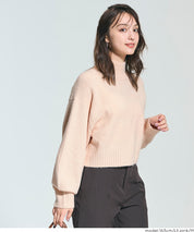 立領氣球袖短版針織上衣