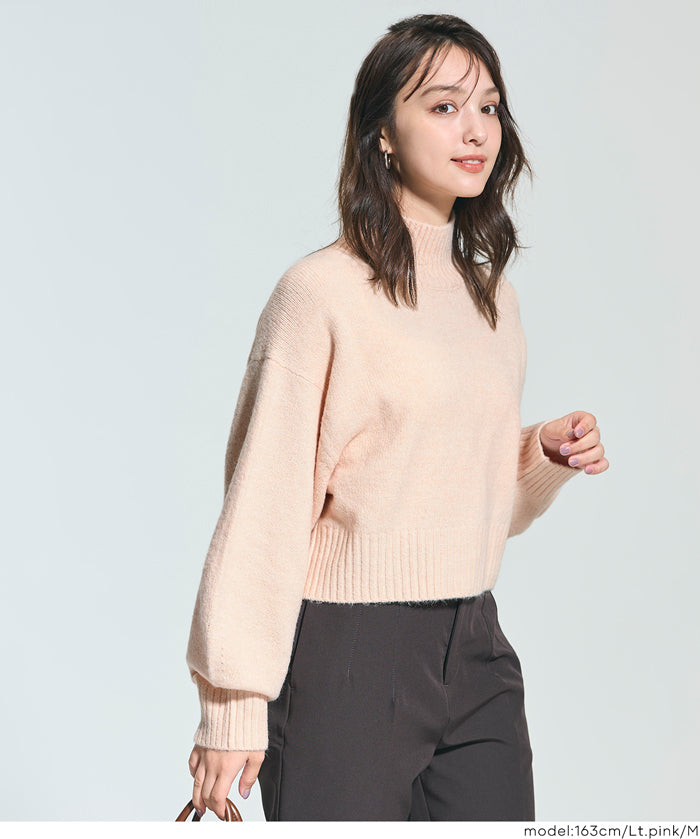 立領氣球袖短版針織上衣