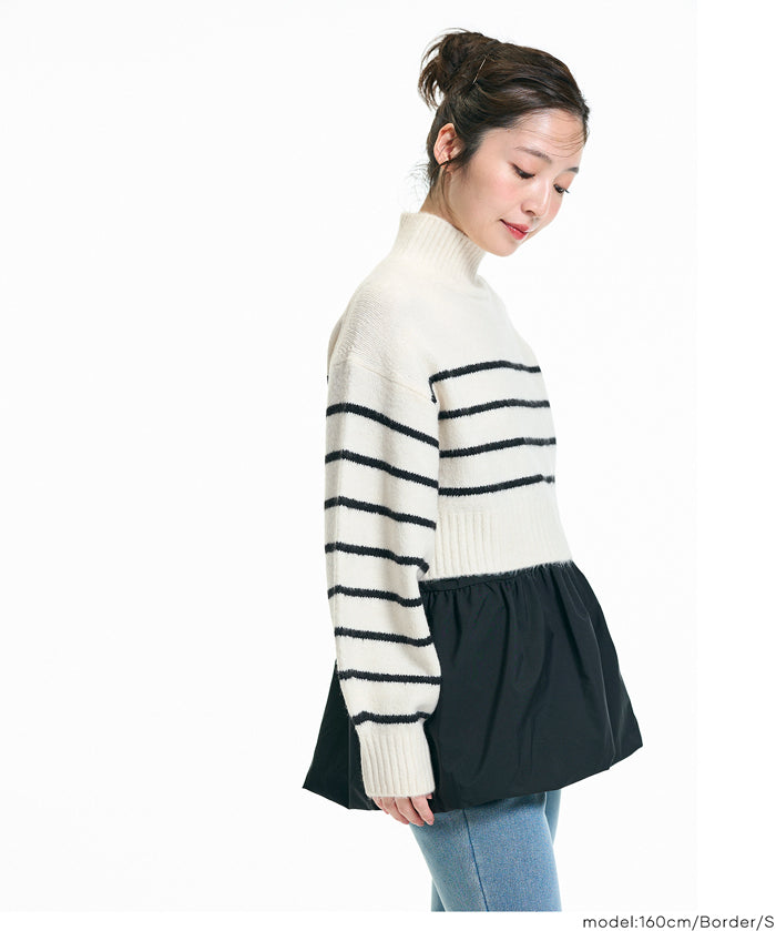 立領氣球袖短版針織上衣