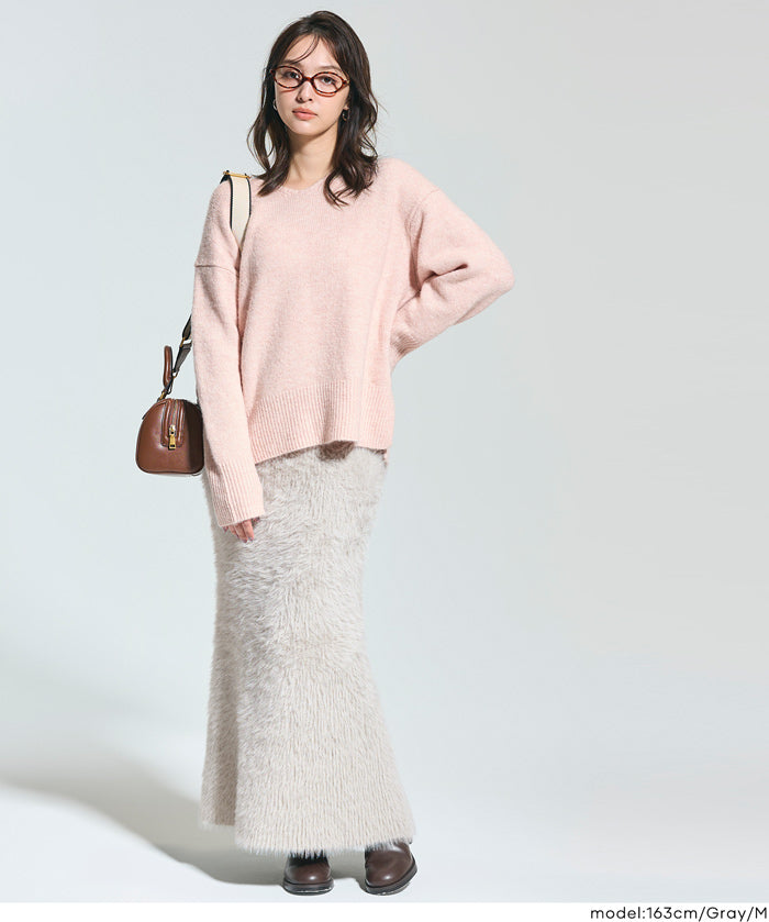 毛絨針織I字長裙