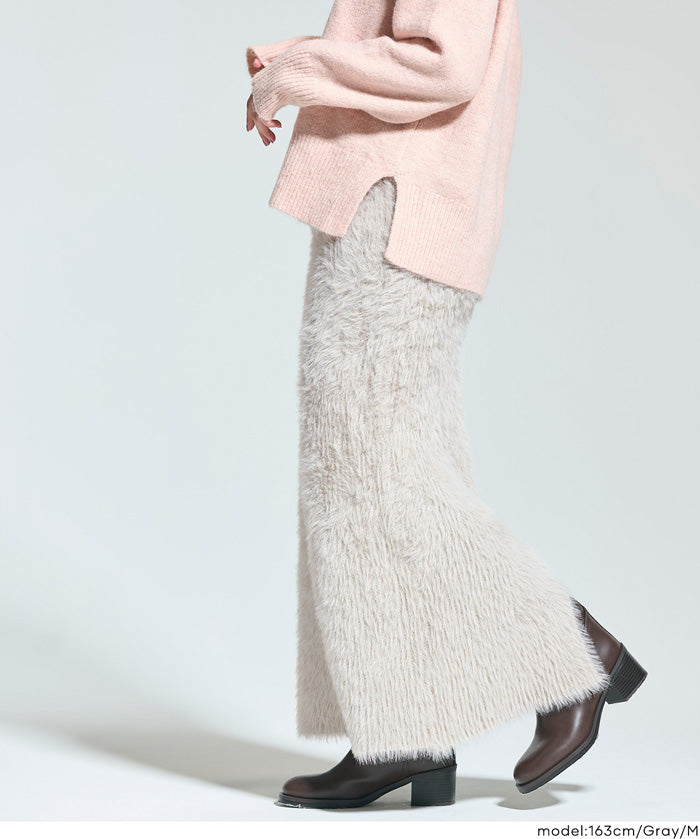 毛絨針織I字長裙