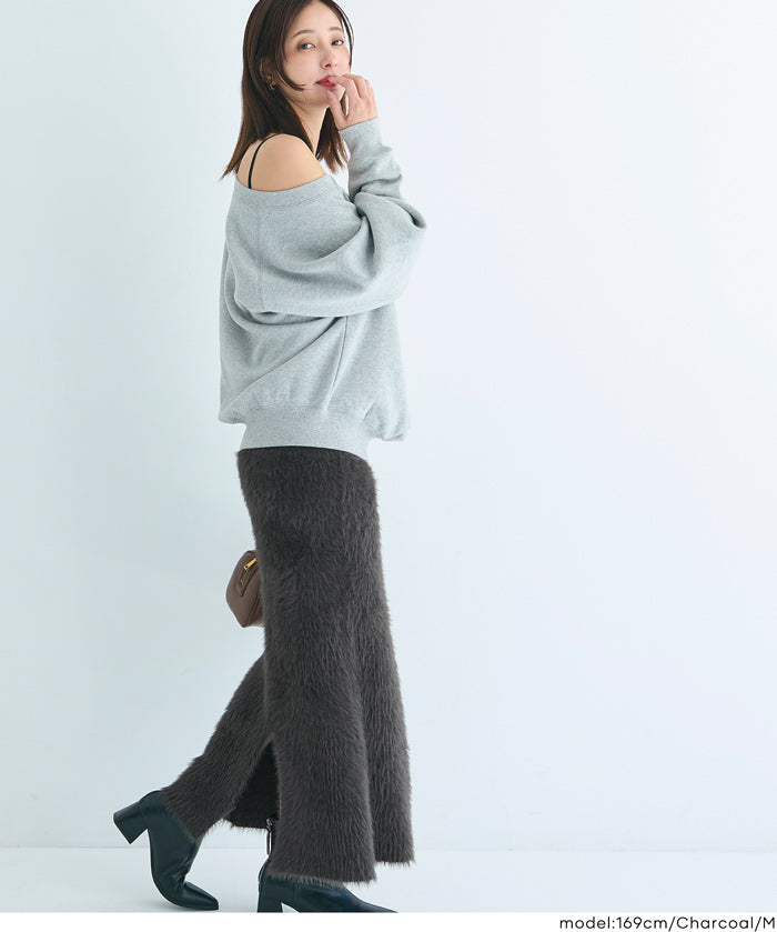 毛絨針織I字長裙