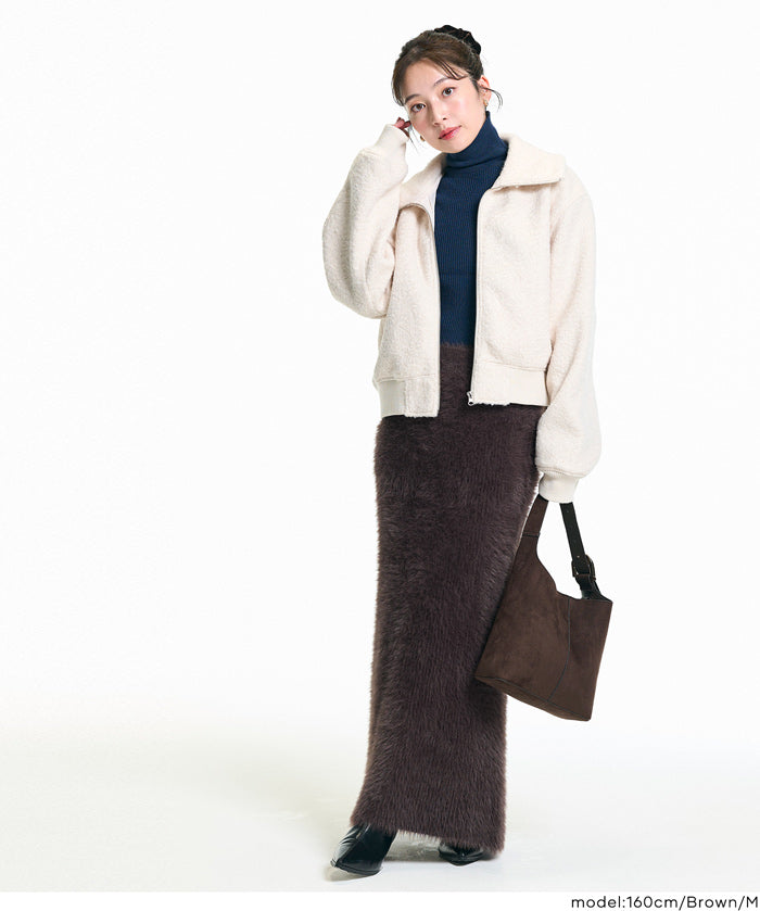 毛絨針織I字長裙