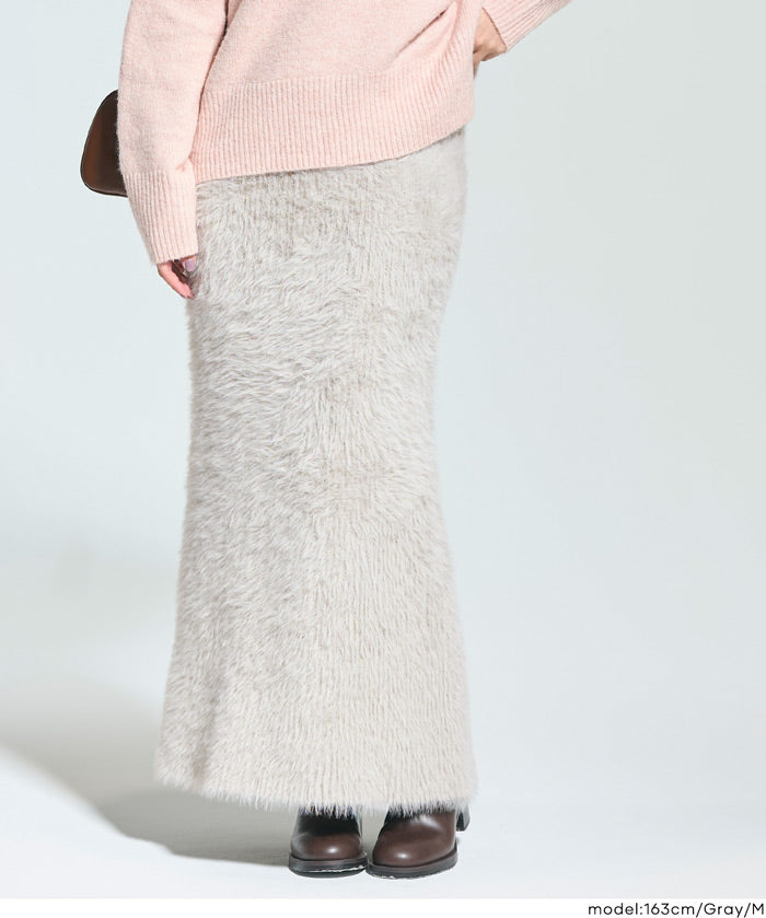 毛絨針織I字長裙