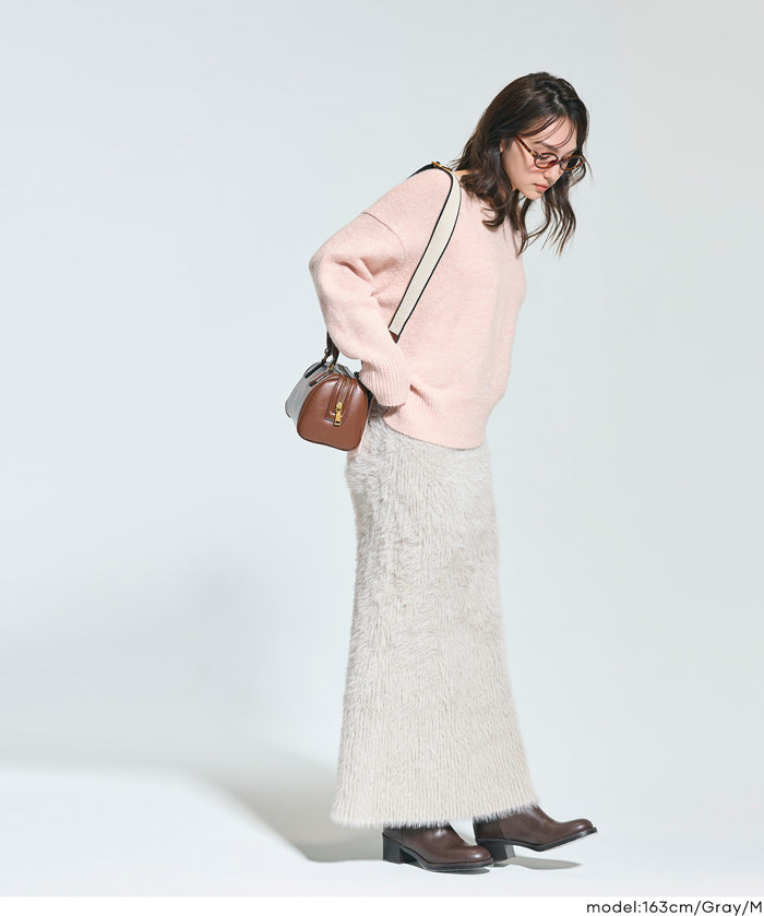 毛絨針織I字長裙