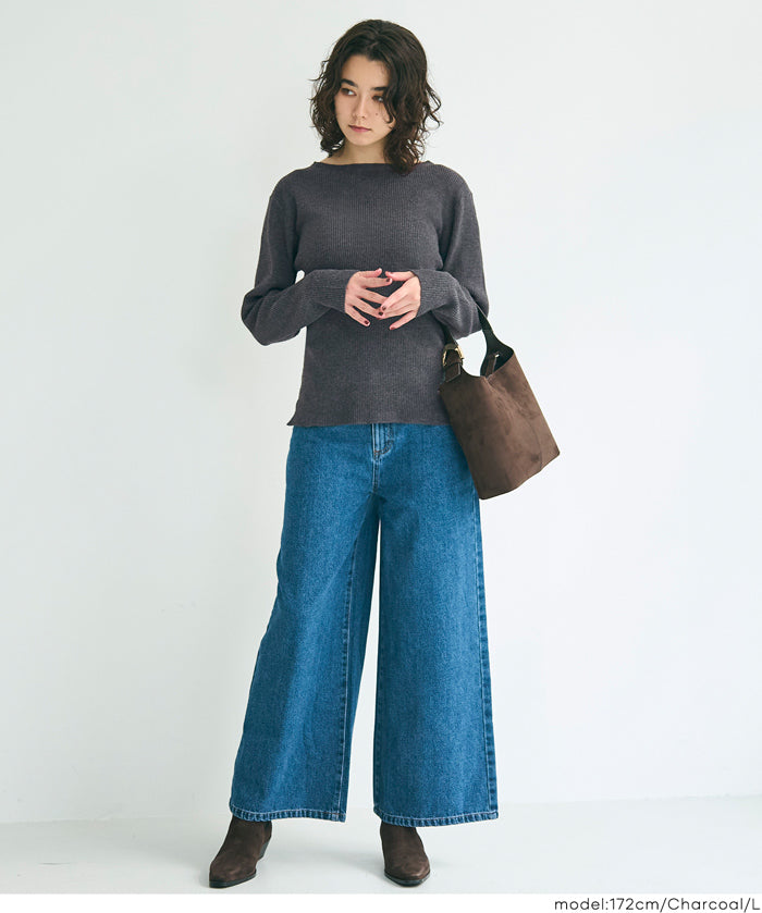 安哥拉觸感船領針織上衣