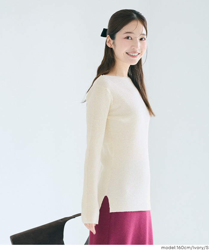 安哥拉觸感船領針織上衣