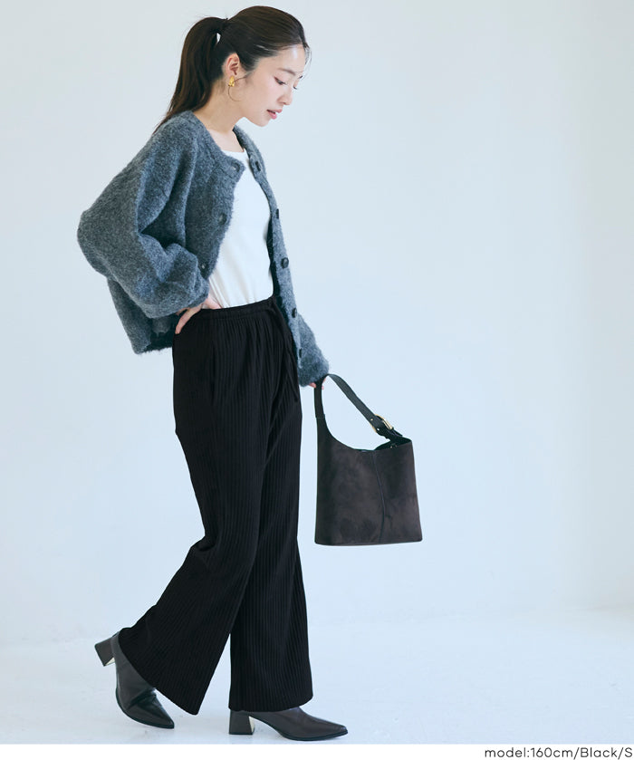 保暖羅紋休閒寬褲