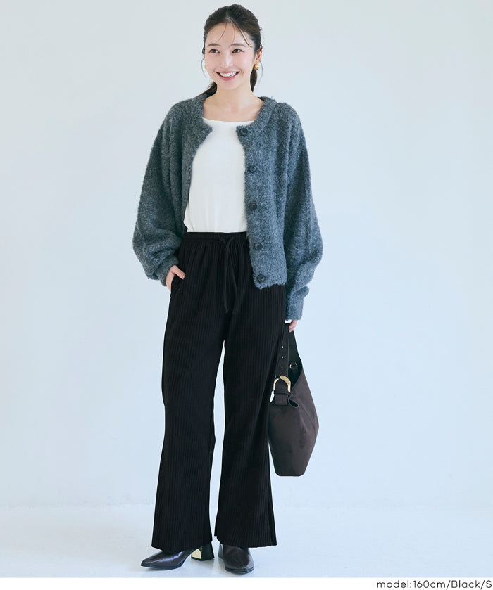 保暖羅紋休閒寬褲