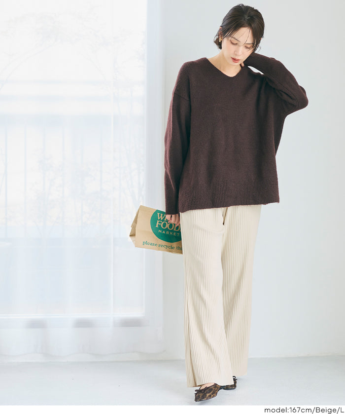 保暖羅紋休閒寬褲