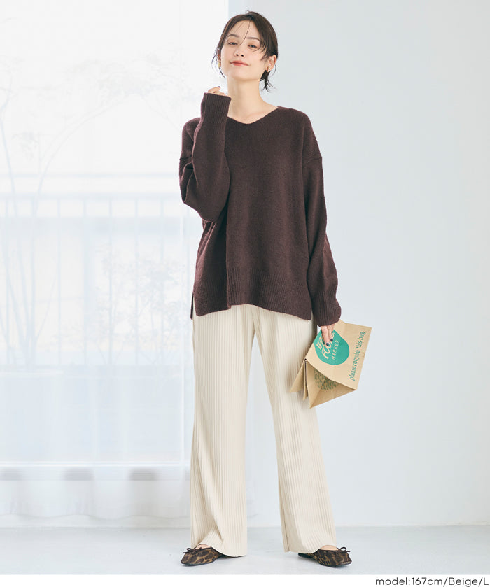 保暖羅紋休閒寬褲