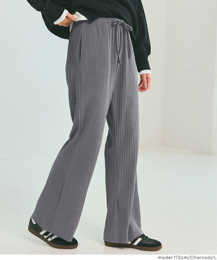 保暖羅紋休閒寬褲