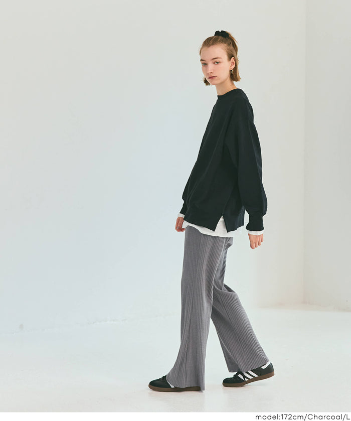 保暖羅紋休閒寬褲