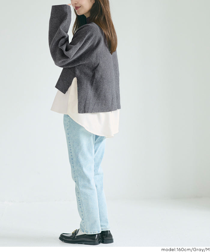 兩件式 短版高領針織毛衣+荷葉邊內襯