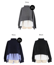 兩件式 短版高領針織毛衣+荷葉邊內襯