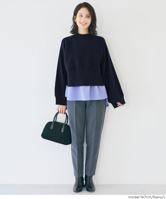 兩件式 短版高領針織毛衣+荷葉邊內襯